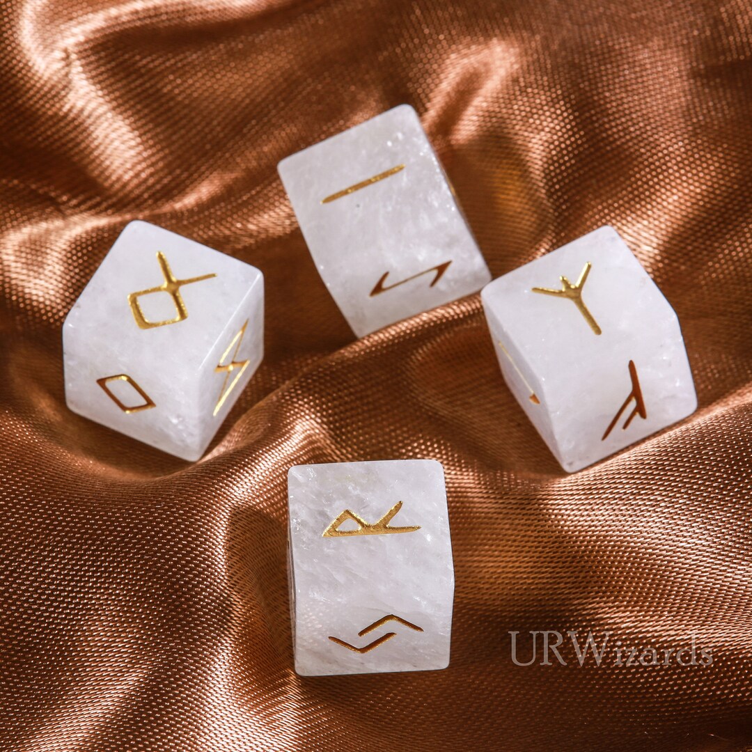 Engraved Rune Dice Scrying Dice D6 Viking Runes of Clear Quartz Elder