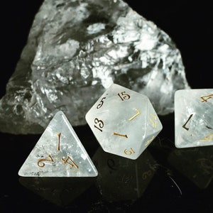 Dnd dice set  Clear Quartz Gemstone  Set  - Engraved/Carving for Dungeons and Dragons, RPG Game  MTG Game