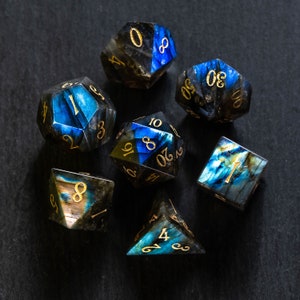 Dnd dice set  Black Labradorite Gemstone  Set  - Engraved/Carving for Dungeons & Dragons, RPG Game  MTG Game
