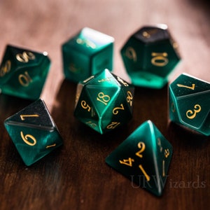 Dnd dice set  Green Cat's Eye Polyhedral Dice Set Gemstone  Set  -  Dungeons and Dragons, RPG Game  MTG Game