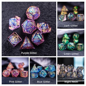 Dnd dice set Handmade Resin Sharp Edge Dice Polyhedral Dice Set Set Dungeons and Dragons Purple Glitter Astrology Style image 8