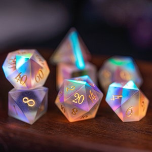 Dnd dice set  Frosted Dichroic Glass Polyhedral Dice Set Gemstone  Set  -  Dungeons and Dragons