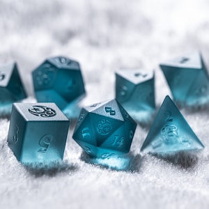 Dnd dice set Raised Blue Tourmaline Glass Polyhedral Dice Set Gemstone  Set  -  Dungeons and Dragons, RPG Game  Moon & Star