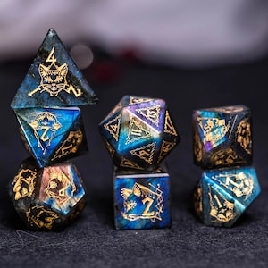 Dnd dice set Labradorite Polyhedral Dice Set  Set  -  Dungeons and Dragons, RPG Game  MTG Game Cat Style