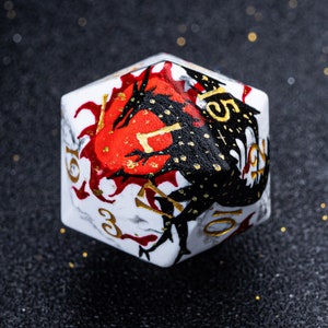 Black Dragon Hand-painted Dice Set Full Set White Howlite Polyhedral Dice Set  Set  -  Dungeons and Dragons, RPG Game