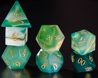 Dnd dice set  Green Agate  Set  - Engraved/Carving for Dungeons and Dragons, RPG Game  MTG Game