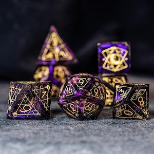 Full Set Handmade Resin Sharp Edge Dice Polyhedral Dice Set  Set  -  Dungeons and Dragons  Octarine Glitter Astrology Style