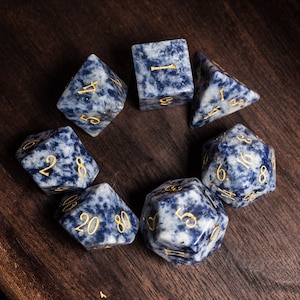 Dnd dice set  Blue Vein Stone Gemstone  Set  - Engraved/Carving for Dungeons and Dragons, RPG Game  MTG Game