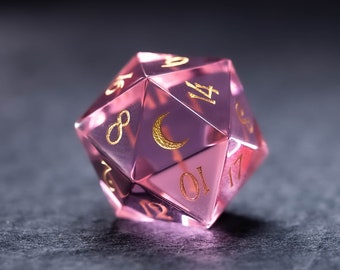 Dnd dice set Pink Tourmaline Glass Polyhedral Dice Set Gemstone  Set  -  Dungeons and Dragons, RPG Game  Moon Version