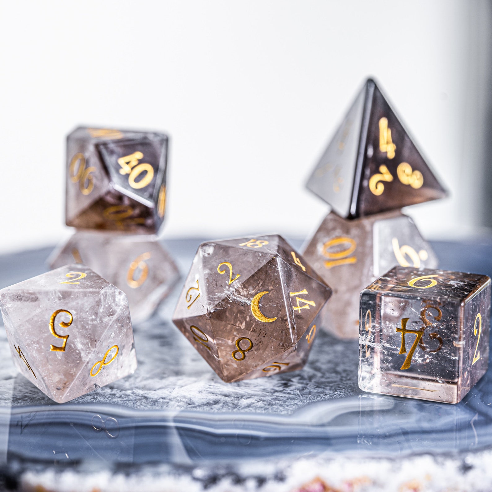 Full Set Smoky Quartz Polyhedral Dice Set Gemstone DnD Dice Etsy