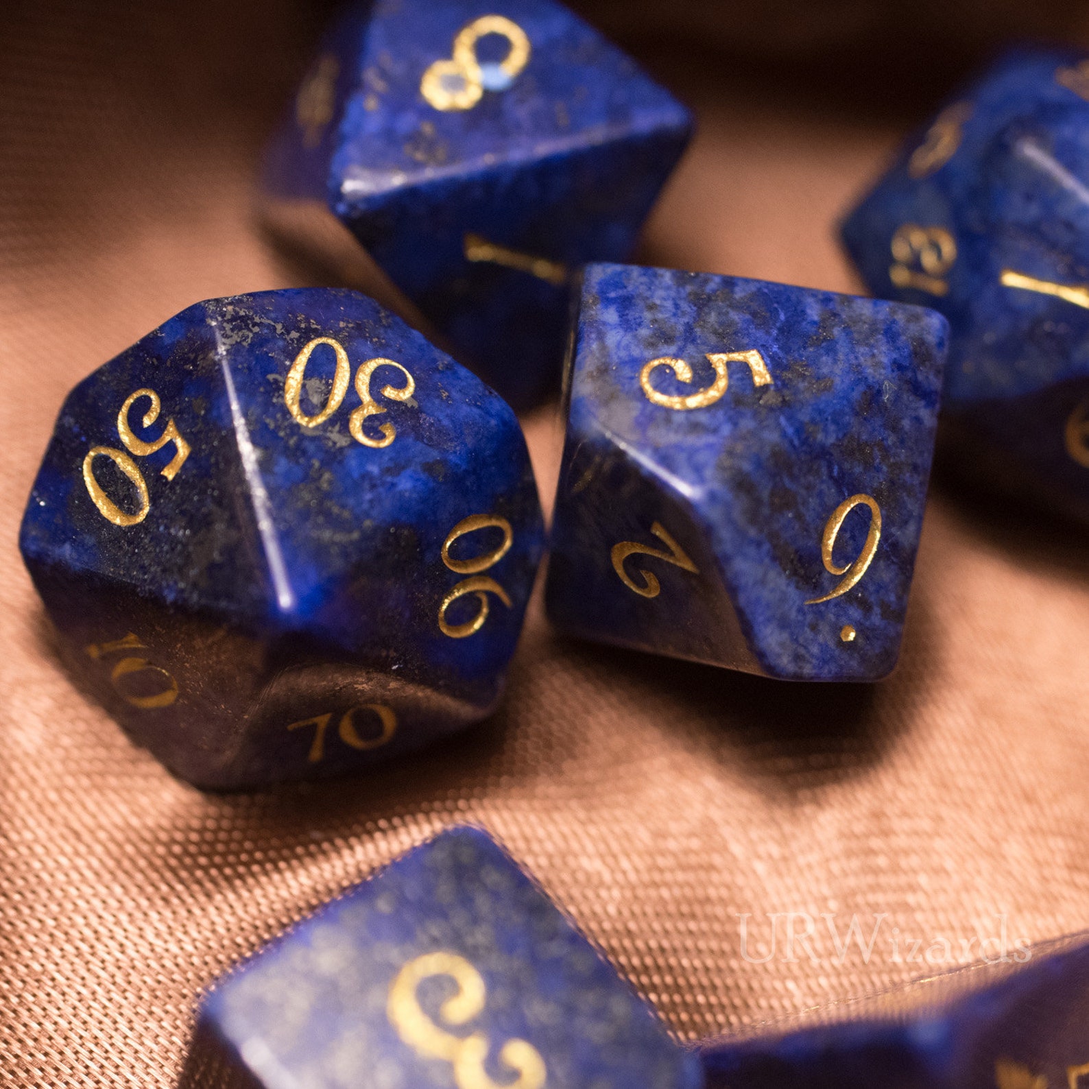 Full Set Lapis Lazuli Gemstone Dnd Dice Set Engraved/carving Etsy