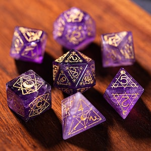 Full Set Amthyst Polyhedral Dice Set  Set  -  Dungeons and Dragons, RPG Game  MTG Game Astrology