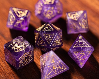 Full Set Amthyst Polyhedral Dice Set  Set  -  Dungeons and Dragons, RPG Game  MTG Game Astrology