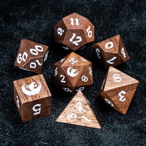 Dnd dice set  Walnut Polyhedral Dice Set Wood  Set  -  Dungeons and Dragons, RPG Game  MTG Game Dragon Style