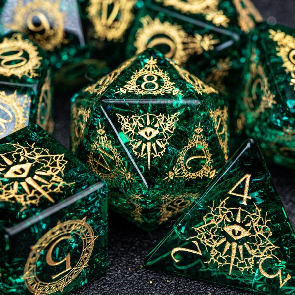 Jeu de dés Dnd Blast Emerald Glass Polyhedral Dice Set Set Warlock Style - Donjons et Dragons, Jeu RPG