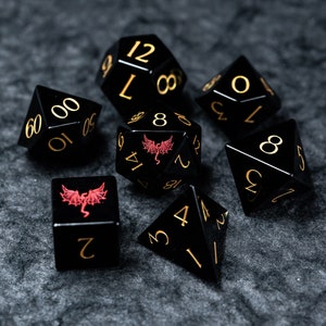 Dnd dice set  Obsidian Gemstone  Set - Engraved/Carving for Dungeons and Dragons, RPG Game  MTG Game Dragon Style