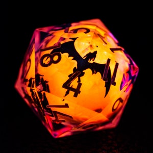 Dnd dice set  Handmade Resin Sharp Edge Dice Glow in the Dark Polyhedral Dice Set  Set  -  Dungeons and Dragons  Liquid Core Dragon