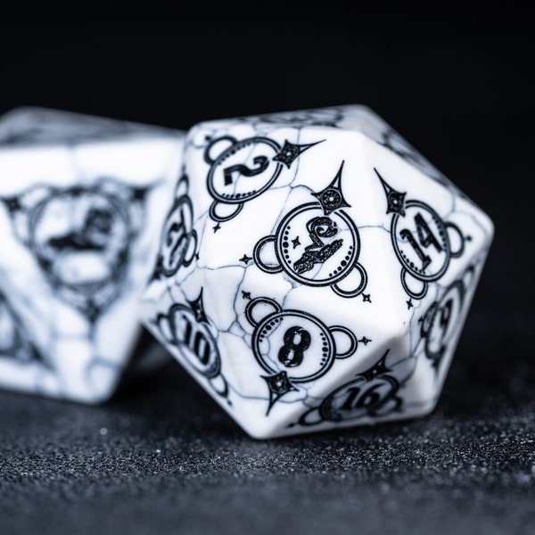 Dnd dice set White Howlite Polyhedral Dice Set  Set  -  Dungeons and Dragons, RPG Game Wizard Style