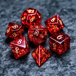 Dnd dice set  Blast Red Glass Polyhedral Dice Set Gemstone  Set  -  Dungeons and Dragons