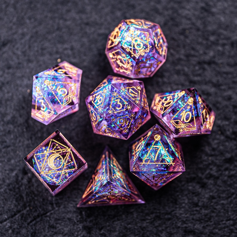 Full Set Handmade Resin Sharp Edge Dice Polyhedral Dice Set Etsy