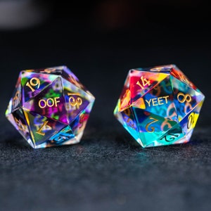 Dnd dice set  Dichroic Glass Polyhedral Dice Set Gemstone  Set  -  Dungeons and Dragons  YEET & OOF