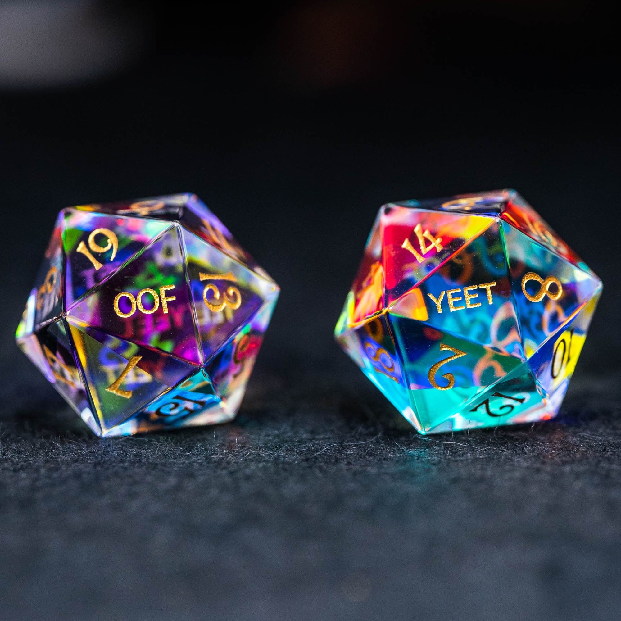 Full Set Dichroic Glass Polyhedral Dice Set Gemstone DnD Dice Set  - …