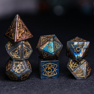 Full Set Labradorite Polyhedral Dice Set  Set  -  Dungeons and Dragons, RPG Game  MTG Game Astrology Style