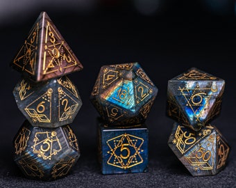 Full Set Labradorite Polyhedral Dice Set  Set  -  Dungeons and Dragons, RPG Game  MTG Game Astrology Style