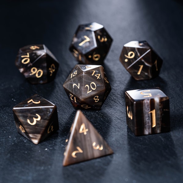 Dnd dice set Petrified Wood Polyhedral Dice Set Gemstone  Set  -  Dungeons and Dragons, RPG Game  MTG Game
