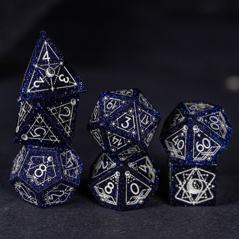 Full Set Blue Sandstone Polyhedral Dice Set Dnd Dice Set Etsy