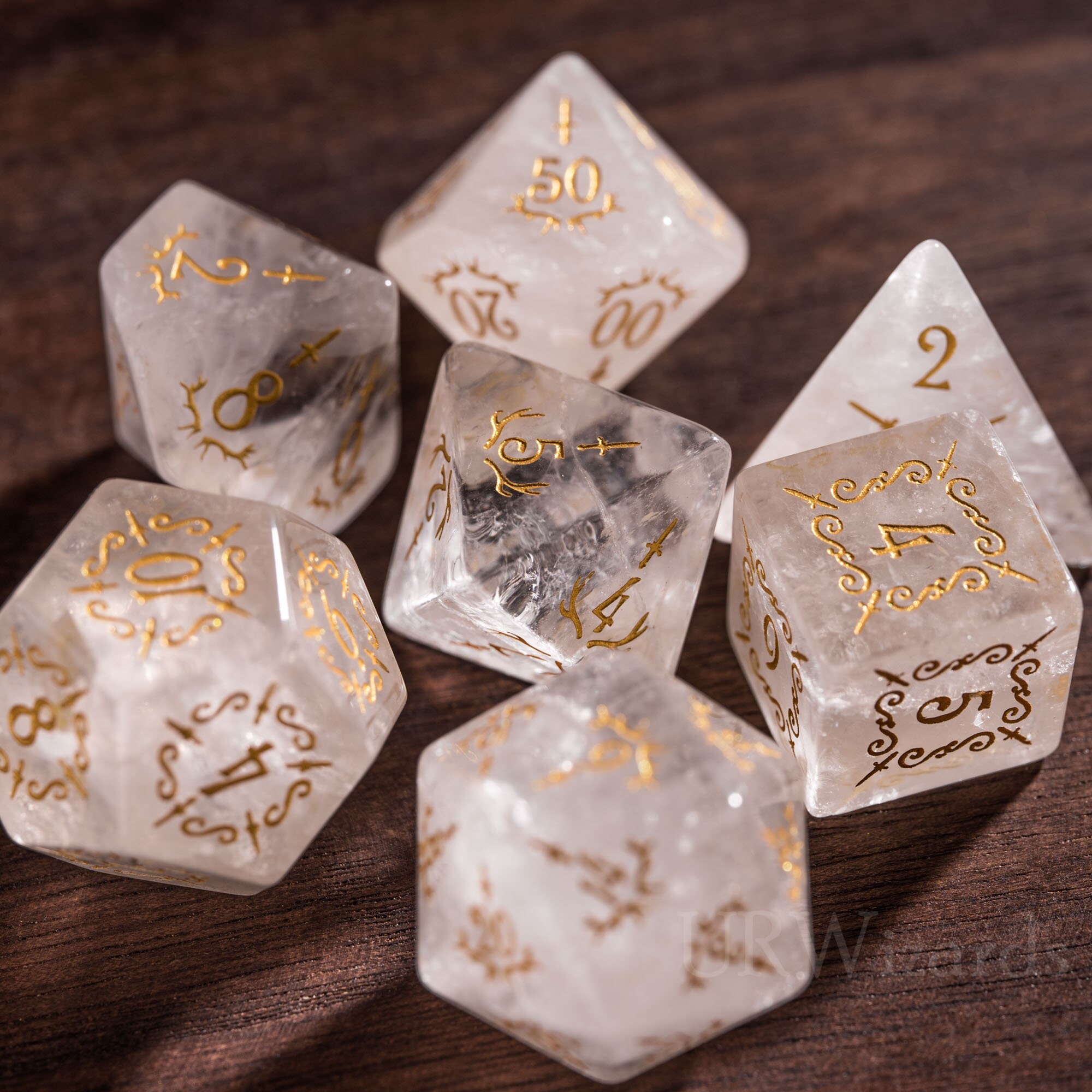 Full Set Clear Quartz Polyhedral Dice Set Gemstone Dnd Dice Etsy