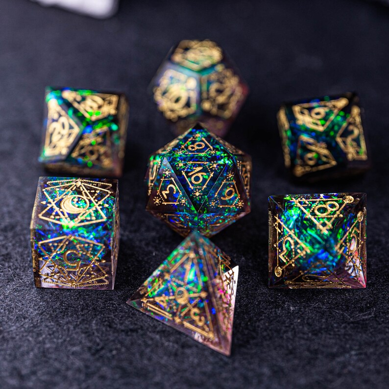 Full Set Handmade Resin Sharp Edge Dice Polyhedral Dice Set Etsy