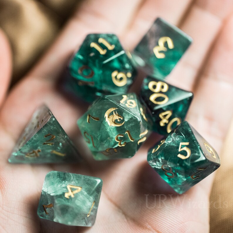 Full Set Green Fluoritechlorophane Polyhedral Dice Set image 1