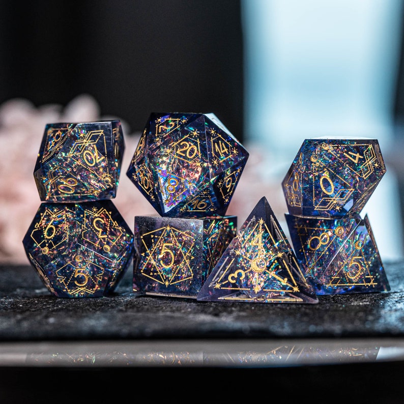 Full Set Handmade Resin Sharp Edge Dice Polyhedral Dice Set Etsy