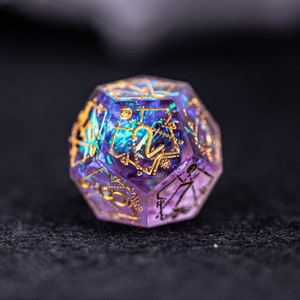 Dnd dice set Handmade Resin Sharp Edge Dice Polyhedral Dice Set Set Dungeons and Dragons Purple Glitter Astrology Style image 5
