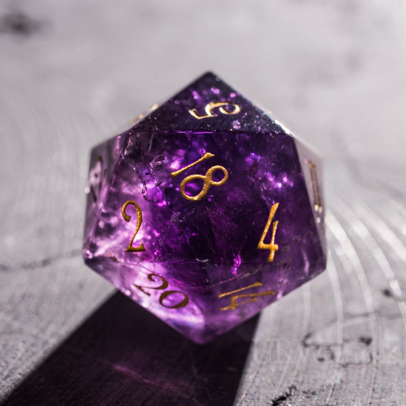 Dnd dice set Amethyst Gemstone Set Engraved/Carving for Dungeons and Dragons, RPG Game MTG Game image 3