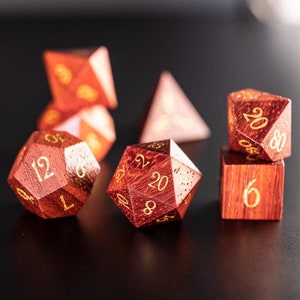 Dnd dice set  Padauk Wood Polyhedral Dice Set Wood  Set  -  Dungeons and Dragons, RPG Game  MTG Game