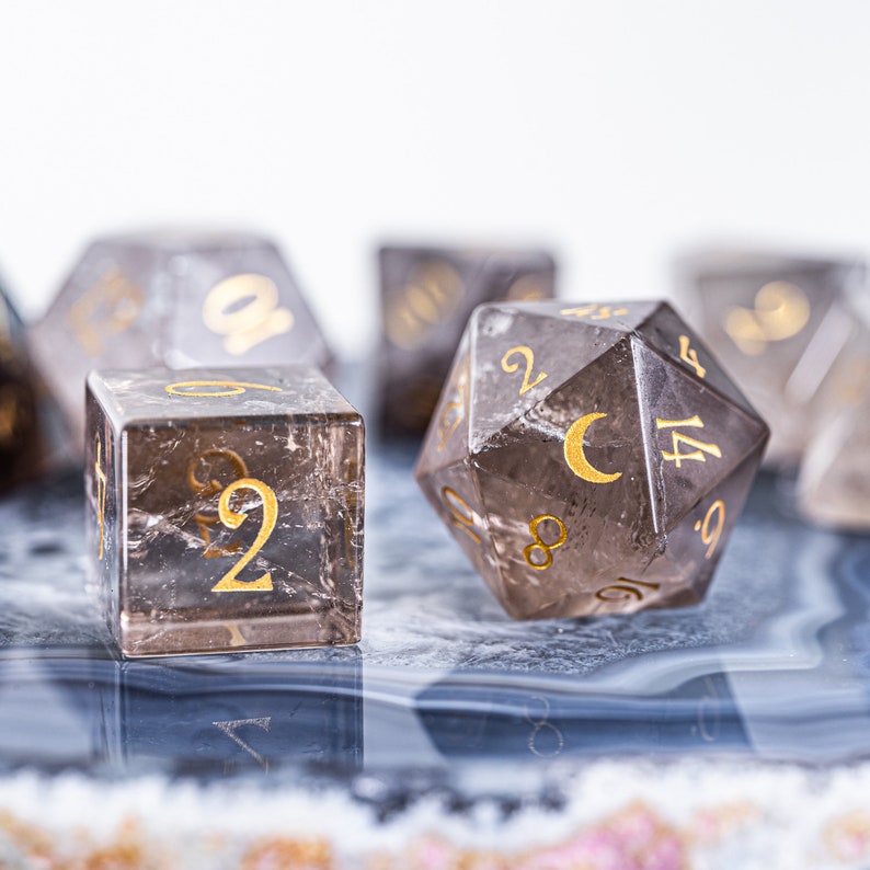 Full Set Smoky Quartz Polyhedral Dice Set Gemstone Set Etsy UK