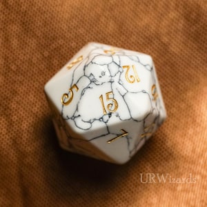 D20 Engraved White Howlite Gemstone D20 Dice - Dungeons and Dragons D20, RPG Game