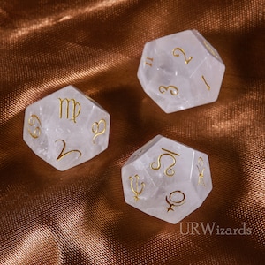 Engraved Clear Quartz Dice Divination Dice Astrodice Astro Dice Set New Full Moon Gemstone Dice Astrology Readings Dice Games