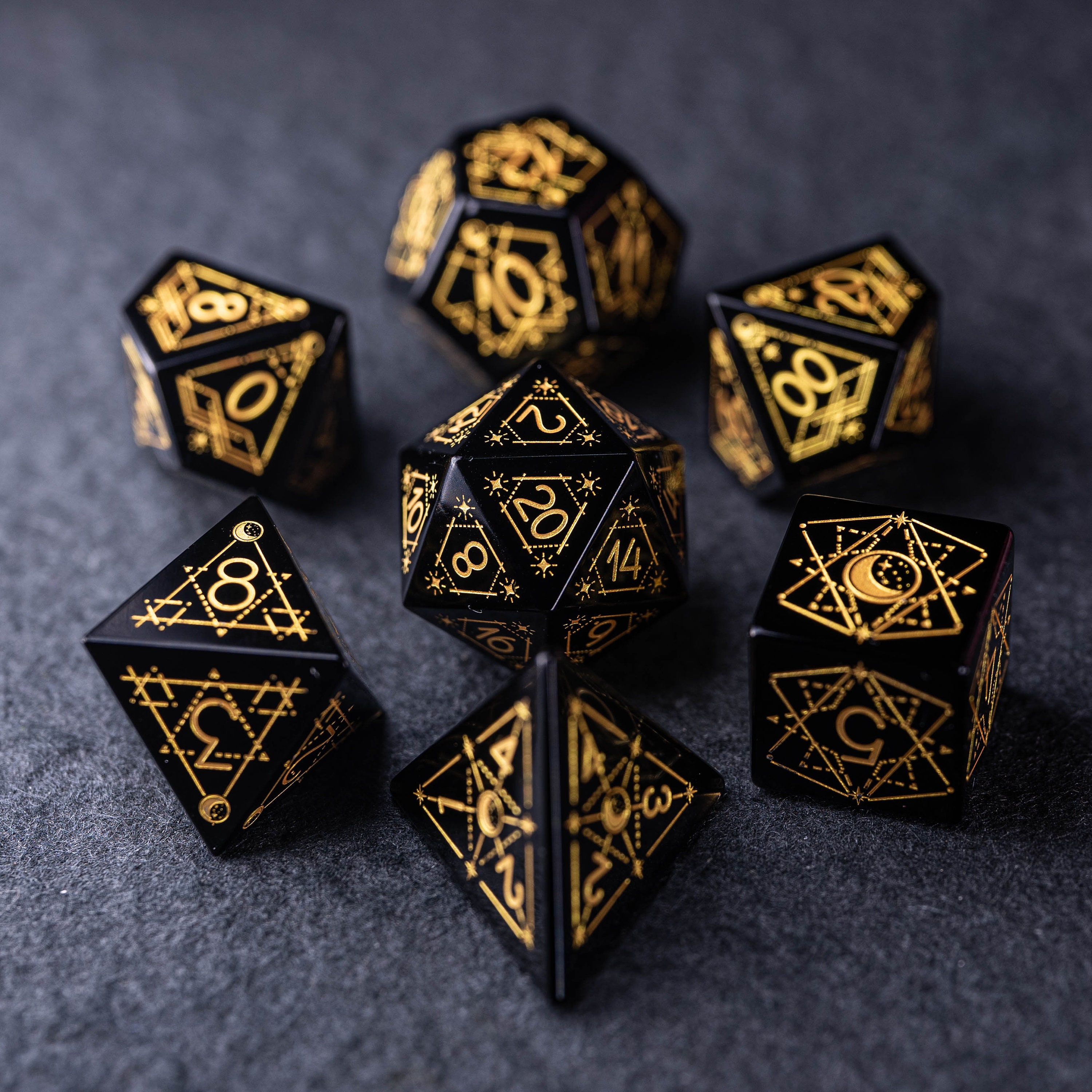 Full Set Obsidian Polyhedral Dice Set Set Dungeons and Etsy