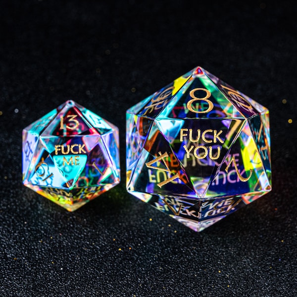 Dés géants D20 en pierres précieuses de 30 mm - Donjons et Dragons D20, jeu RPG gravé Fuck You Fuck Me