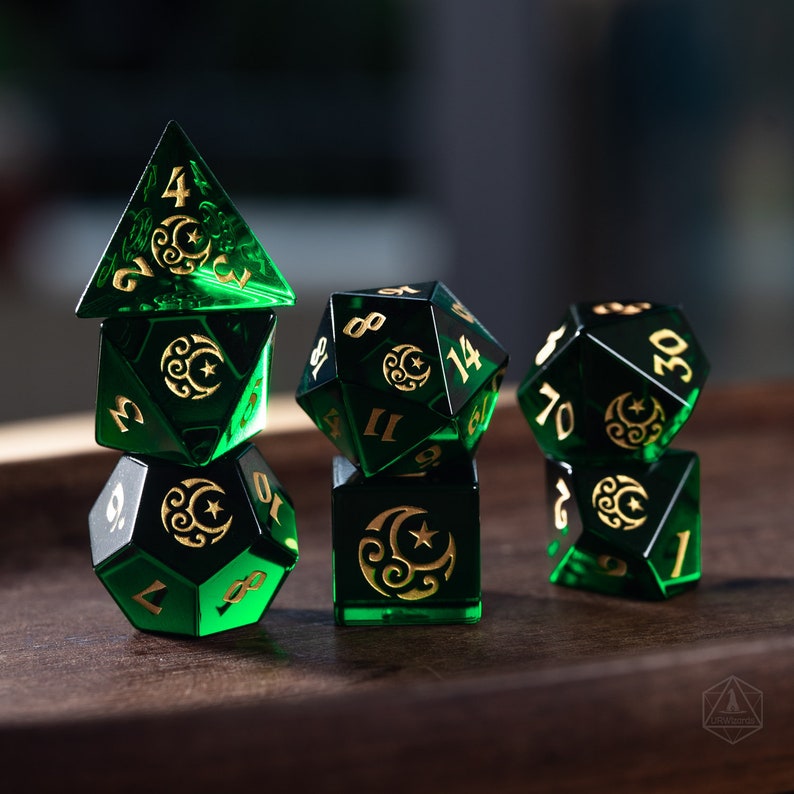 Full Set Emerald Glass Polyhedral Dice Set Gemstone Dnd Dice Etsy