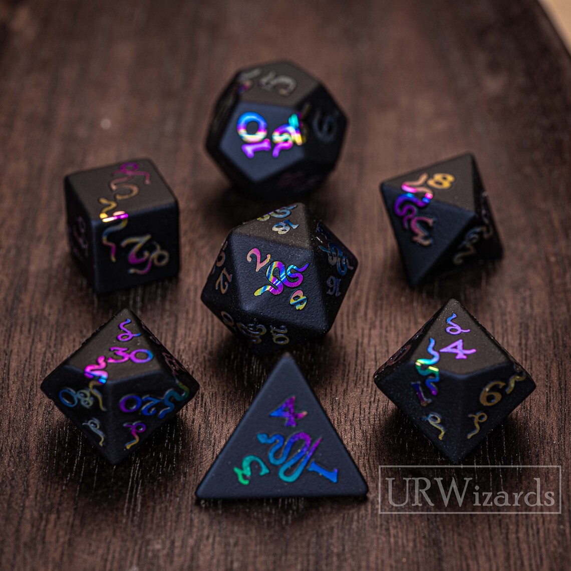 Full Set Obsidian Dnd Dice Set Raised Dice for Dungeons and Etsy