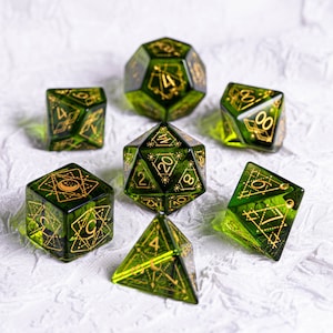 Full Set Peridot Glass Polyhedral Dice Set  Set  -  Dungeons and Dragons, RPG Game  MTG Game Astrology