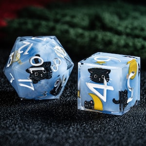 Dnd dice set  Handmade Resin Sharp Edge Dice Polyhedral Dice Set  Set  -  Dungeons and Dragons Inner-dice Kitties
