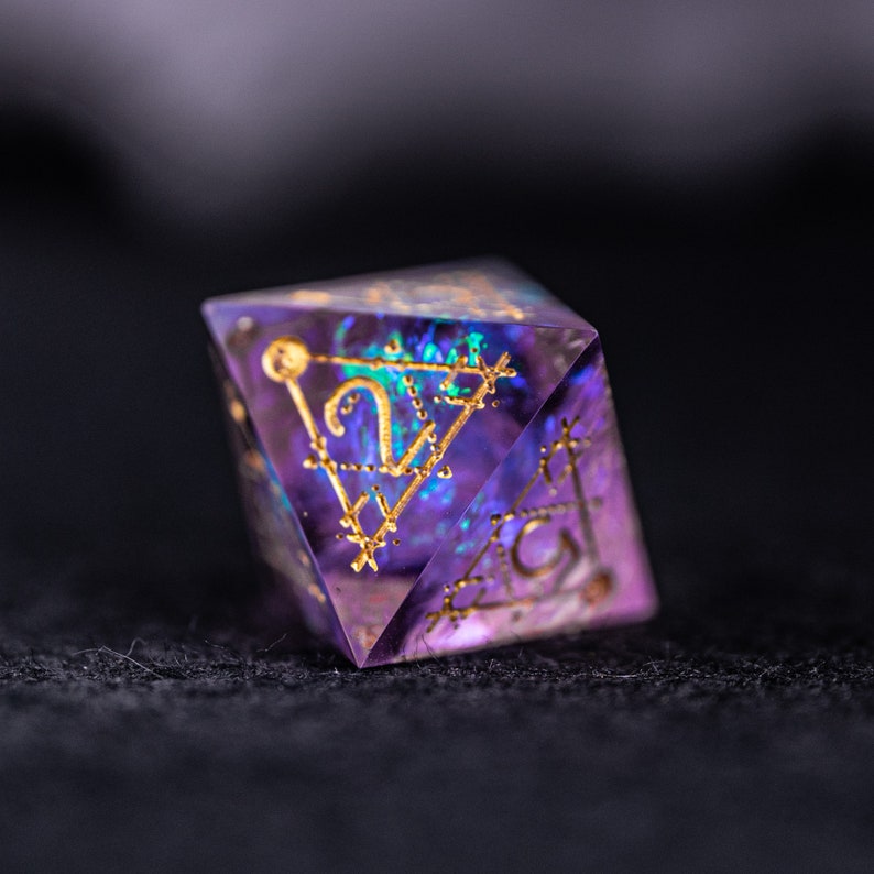 Dnd dice set Handmade Resin Sharp Edge Dice Polyhedral Dice Set Set Dungeons and Dragons Purple Glitter Astrology Style image 4