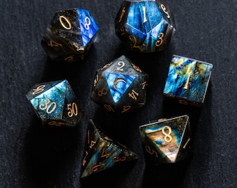 Labradorite Gemstone  Set  - Engraved/Carving for Dungeons & Dragons, RPG Game  MTG Game Moon Version