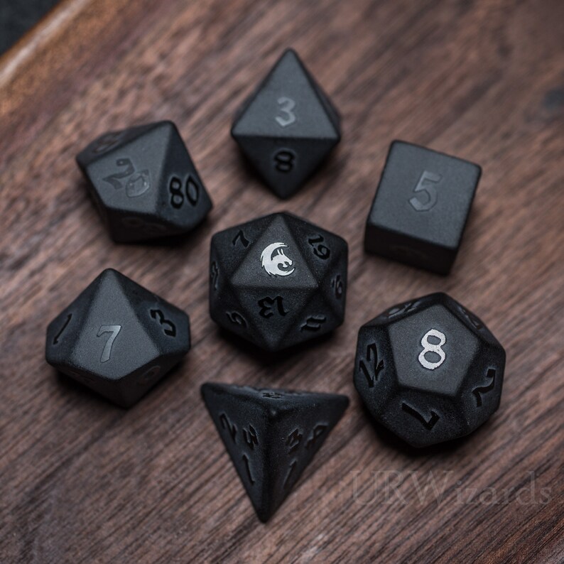 Full Set Obsidian/opalite Dnd Dice Set Raised Dice for Etsy