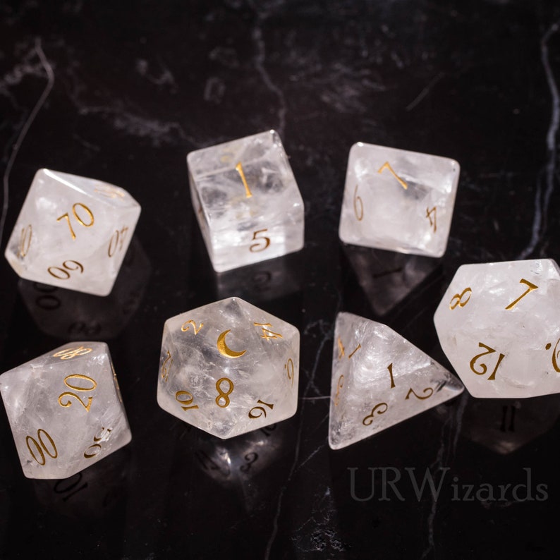 Full Set Clear Quartz Crystal Gemstone DnD Dice Set Etsy